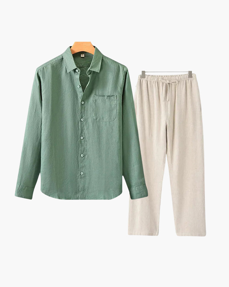 Men's Linen Long Sleeve Shirt and Trousers Combo