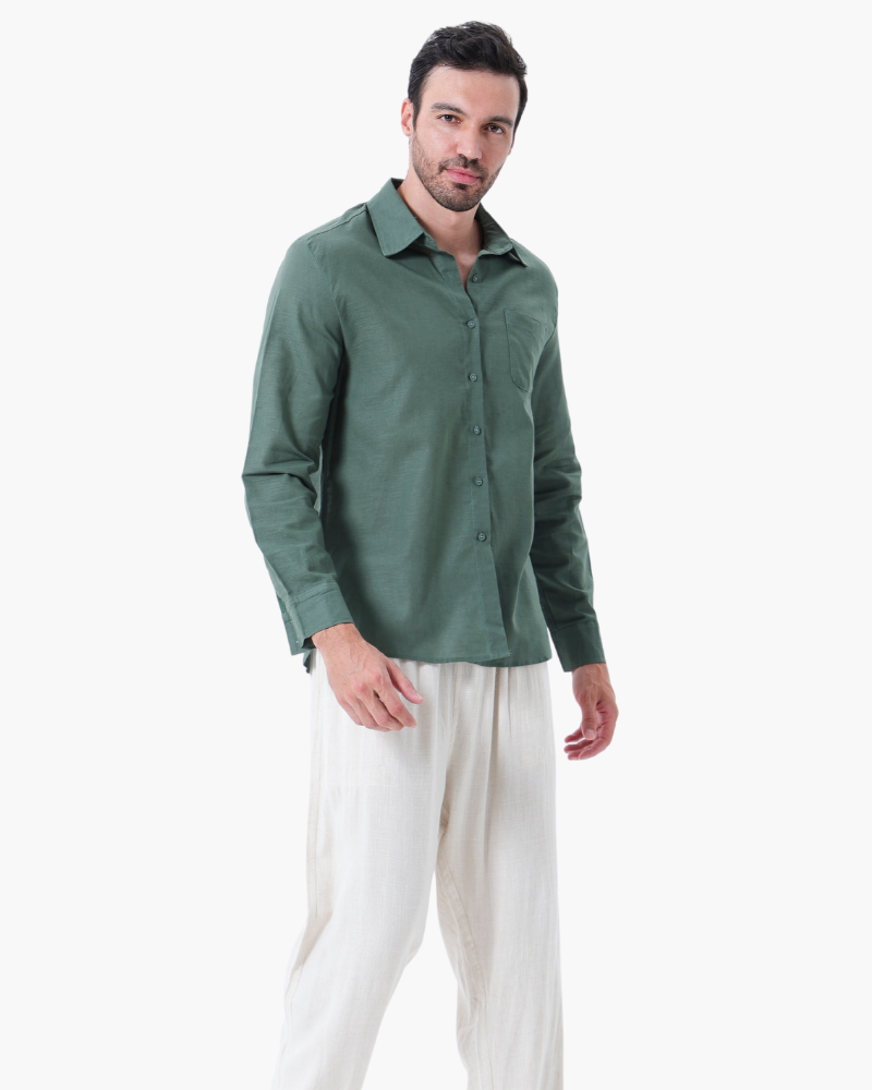Men's Linen Long Sleeve Shirt and Trousers Combo