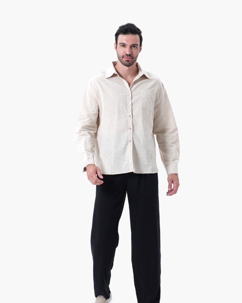 Men's Linen Long Sleeve Shirt and Trousers Combo