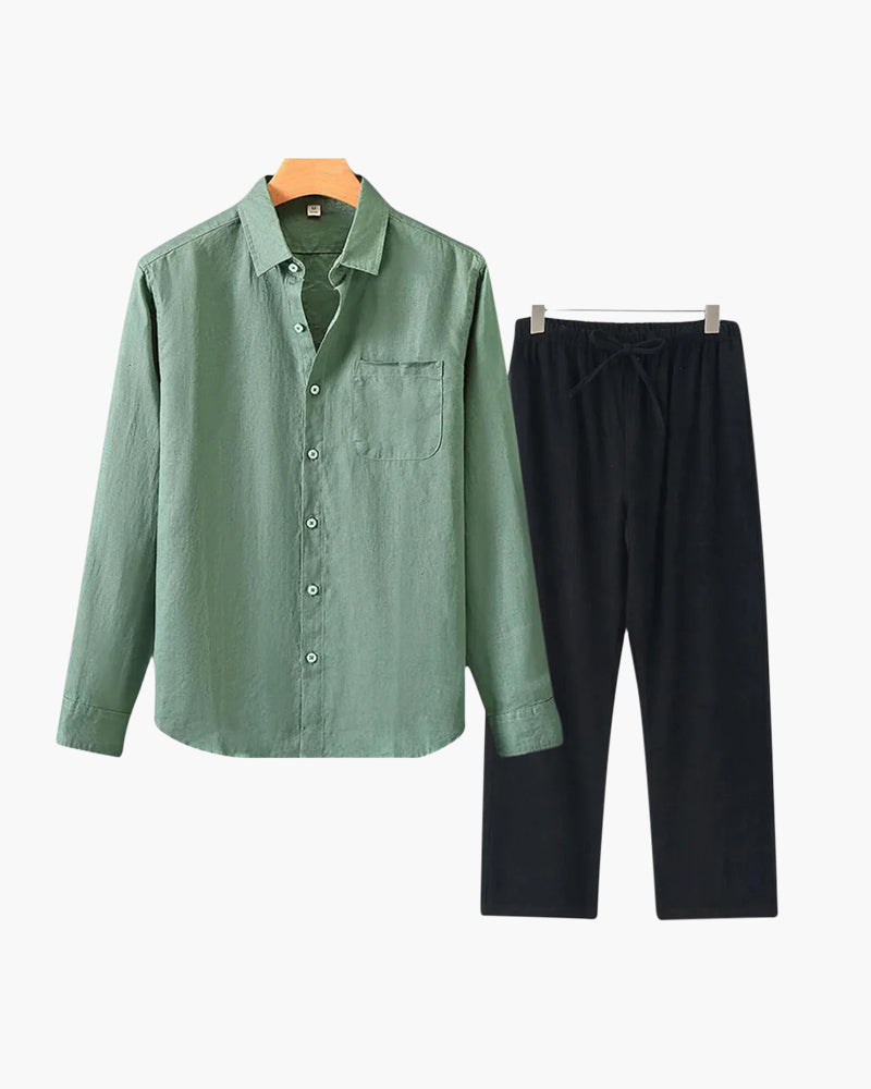 Men's Linen Long Sleeve Shirt and Trousers Combo