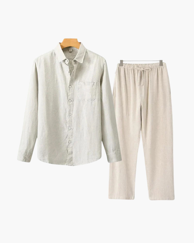 Men's Linen Long Sleeve Shirt and Trousers Combo