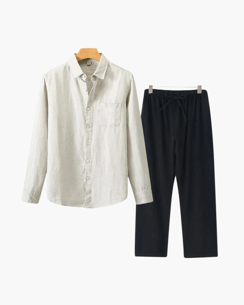 Men's Linen Long Sleeve Shirt and Trousers Combo