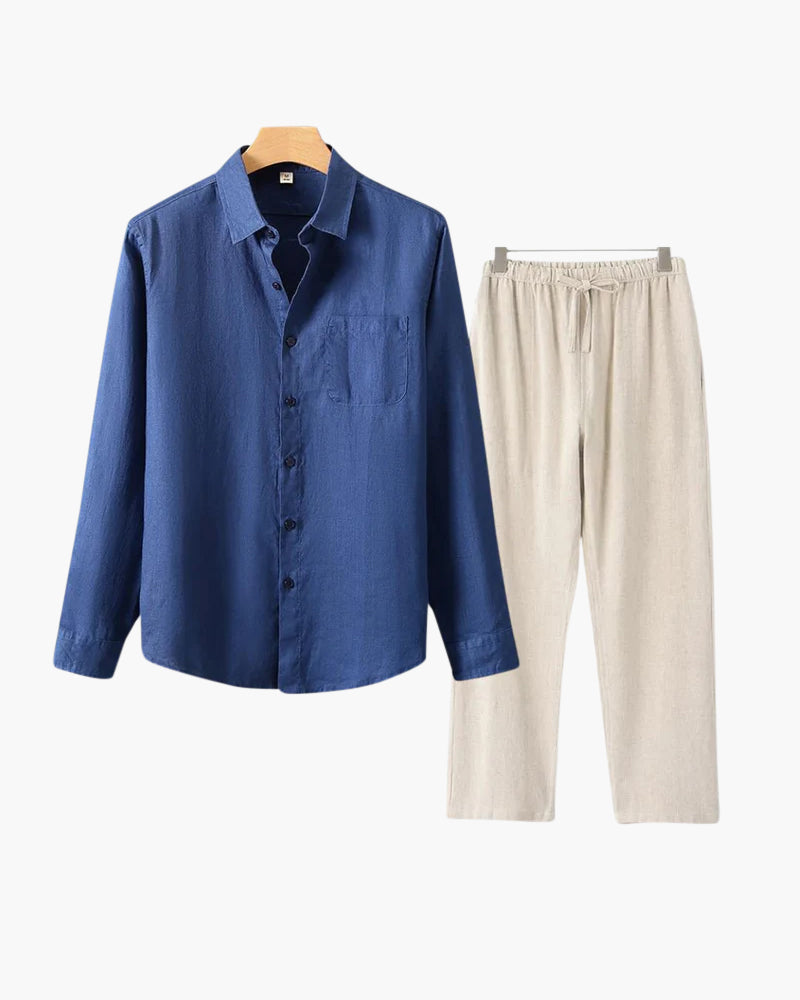 Men's Linen Long Sleeve Shirt and Trousers Combo