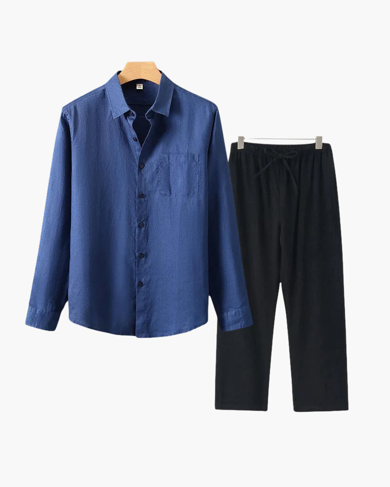 Men's Linen Long Sleeve Shirt and Trousers Combo