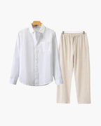 Men's Linen Long Sleeve Shirt and Trousers Combo