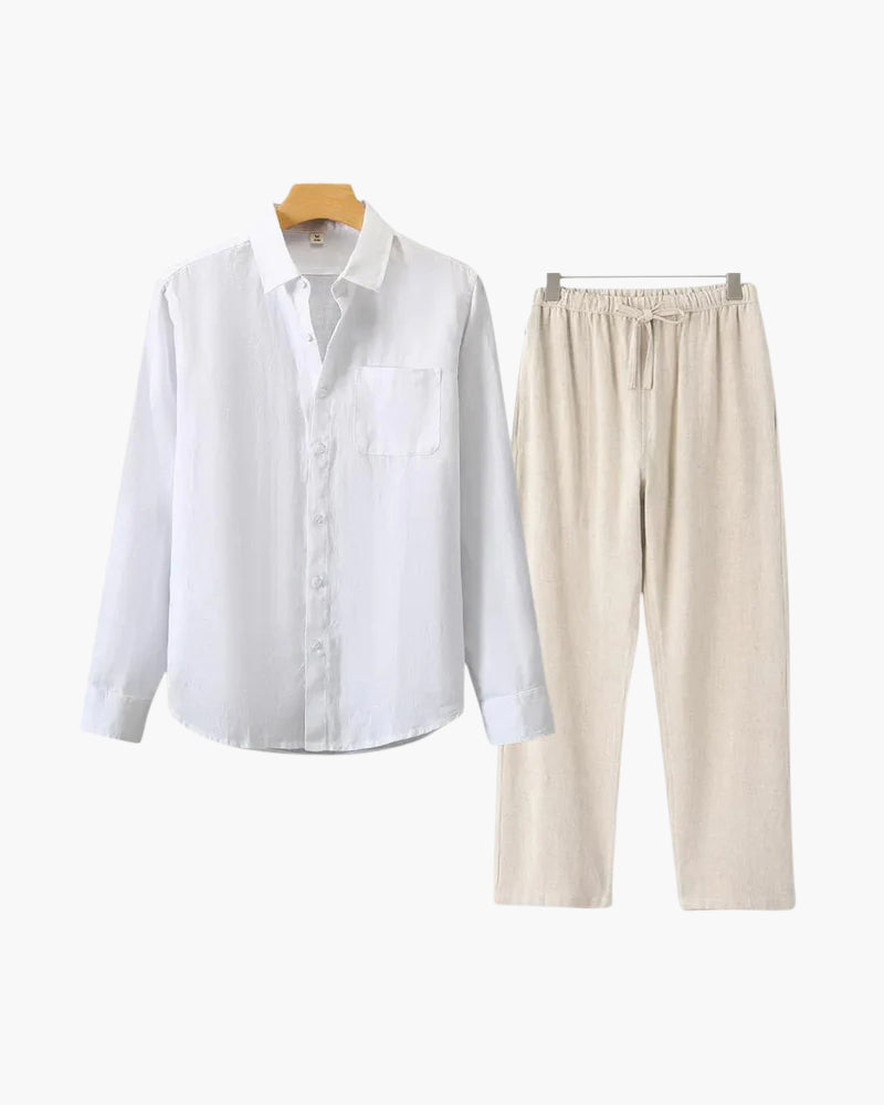 Men's Linen Long Sleeve Shirt and Trousers Combo