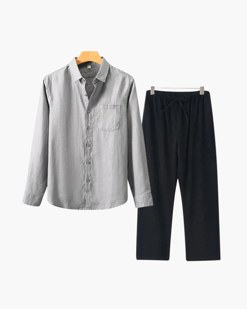 Men's Linen Long Sleeve Shirt and Trousers Combo