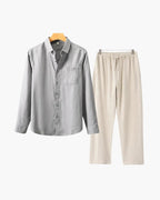 Men's Linen Long Sleeve Shirt and Trousers Combo