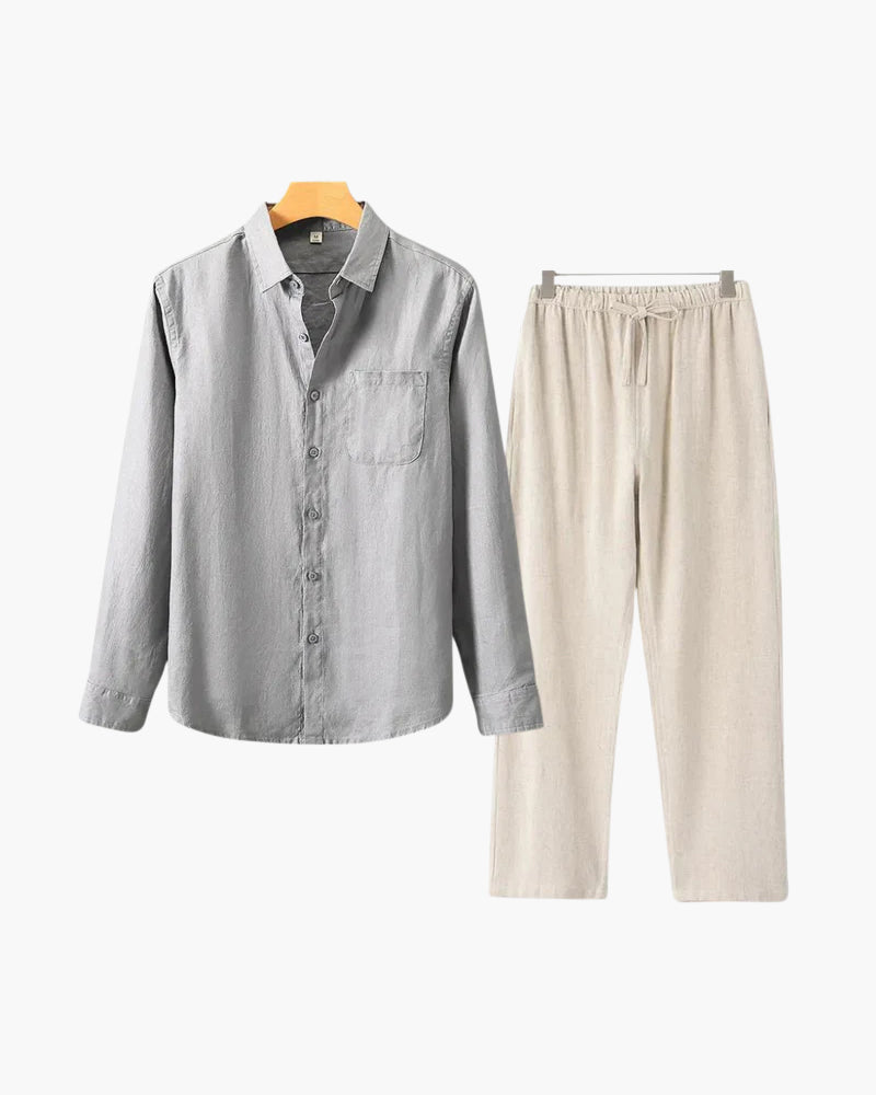 Men's Linen Long Sleeve Shirt and Trousers Combo