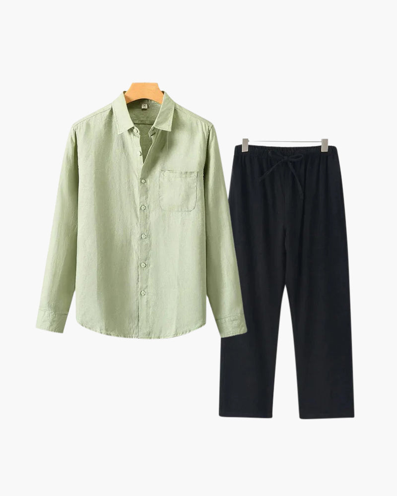 Men's Linen Long Sleeve Shirt and Trousers Combo