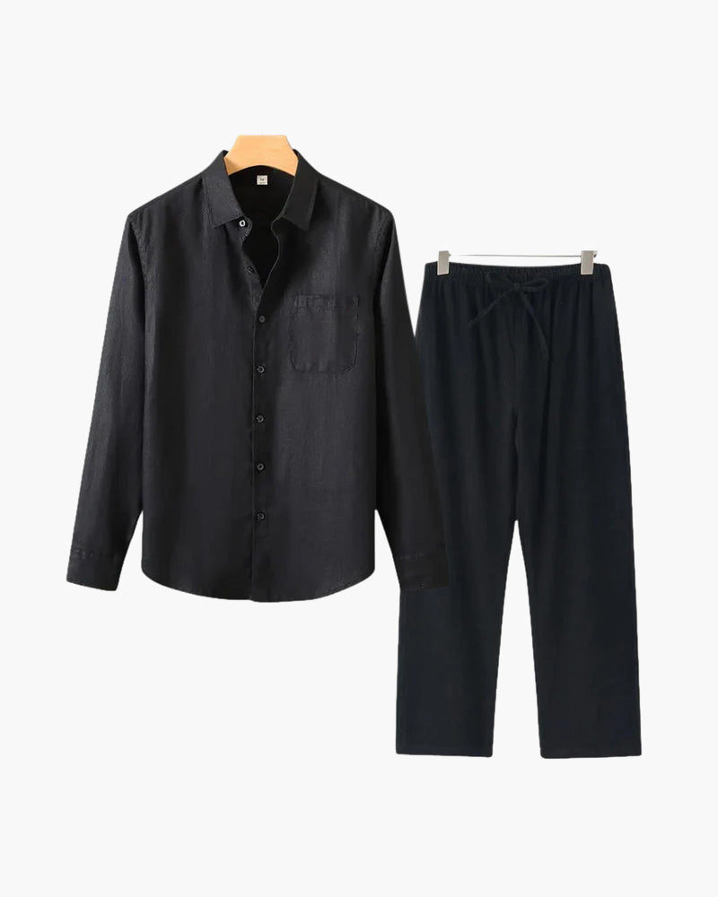 Men's Linen Long Sleeve Shirt and Trousers Combo