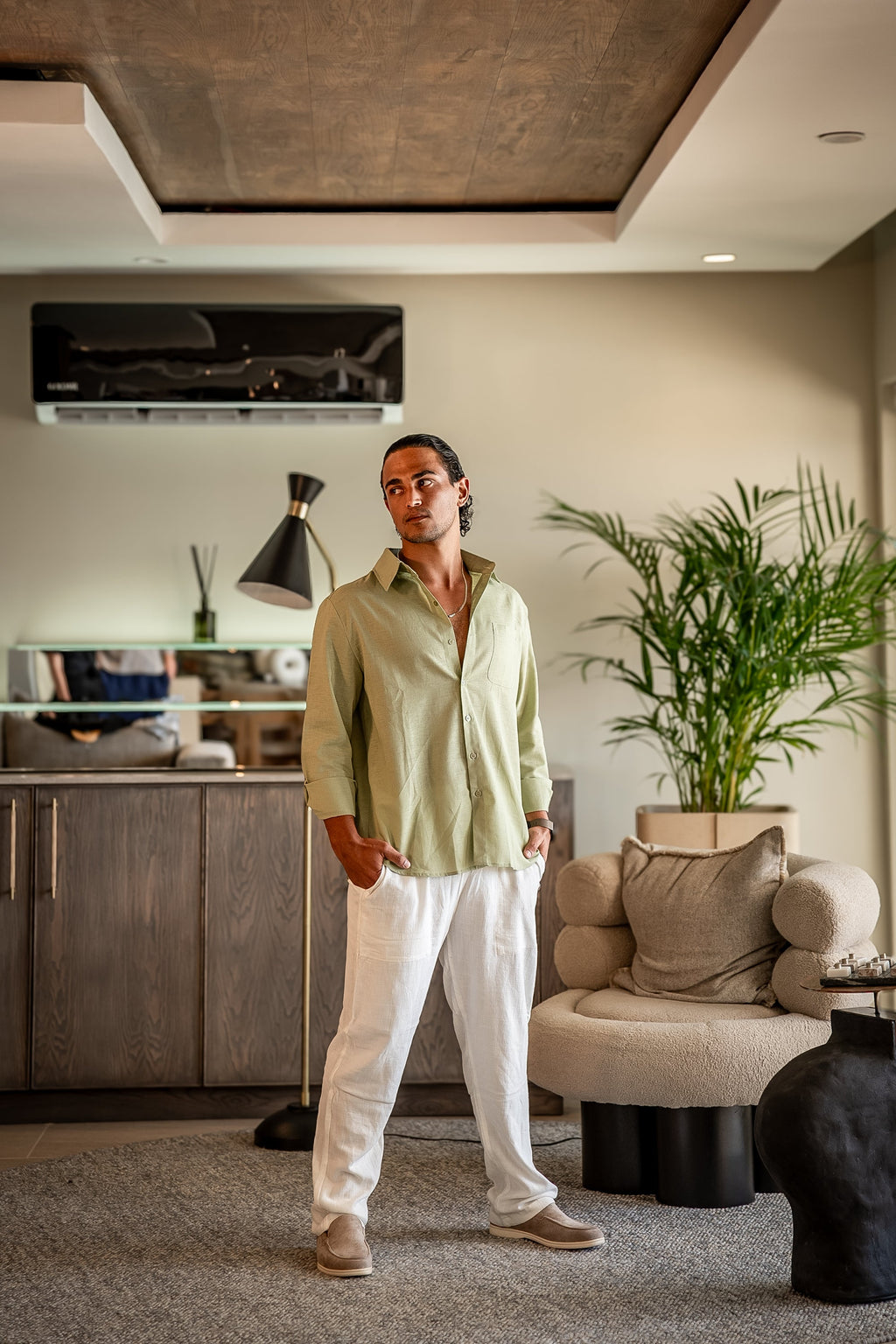 Men's Linen Long Sleeve Shirt and Trousers Combo