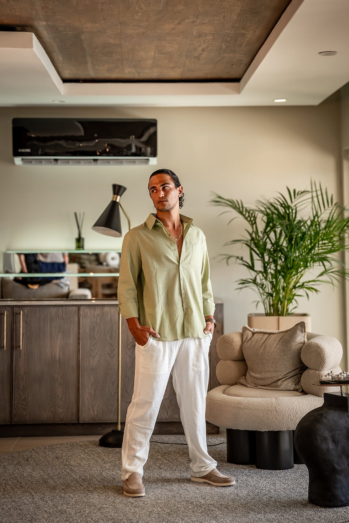 Men's Linen Long Sleeve Shirt and Trousers Combo