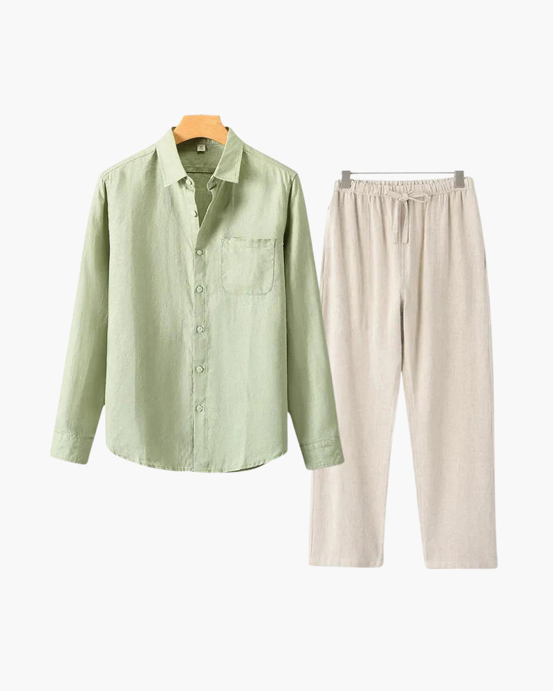 Men's Linen Long Sleeve Shirt and Trousers Combo