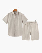 Men's Linen Short Sleeve Shirt and Shorts Combo