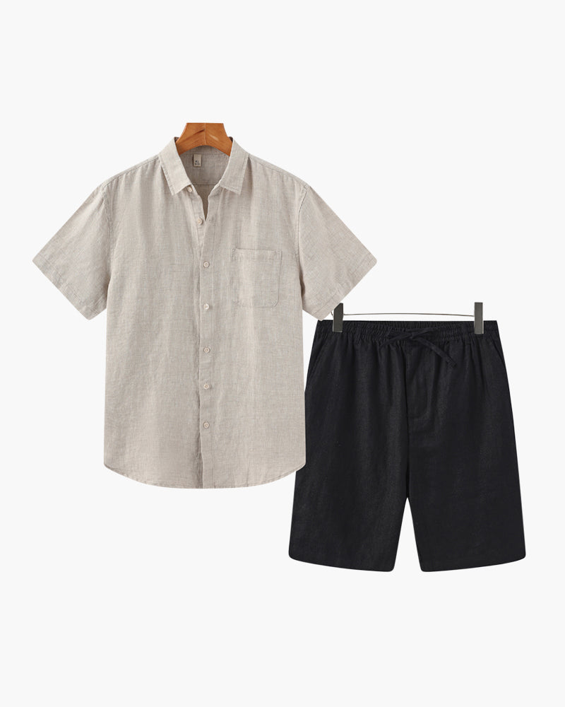 Men's Linen Short Sleeve Shirt and Shorts Combo