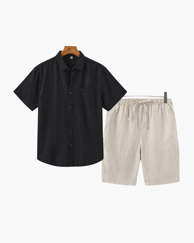 Men's Linen Short Sleeve Shirt and Shorts Combo