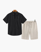 Men's Linen Short Sleeve Shirt and Shorts Combo