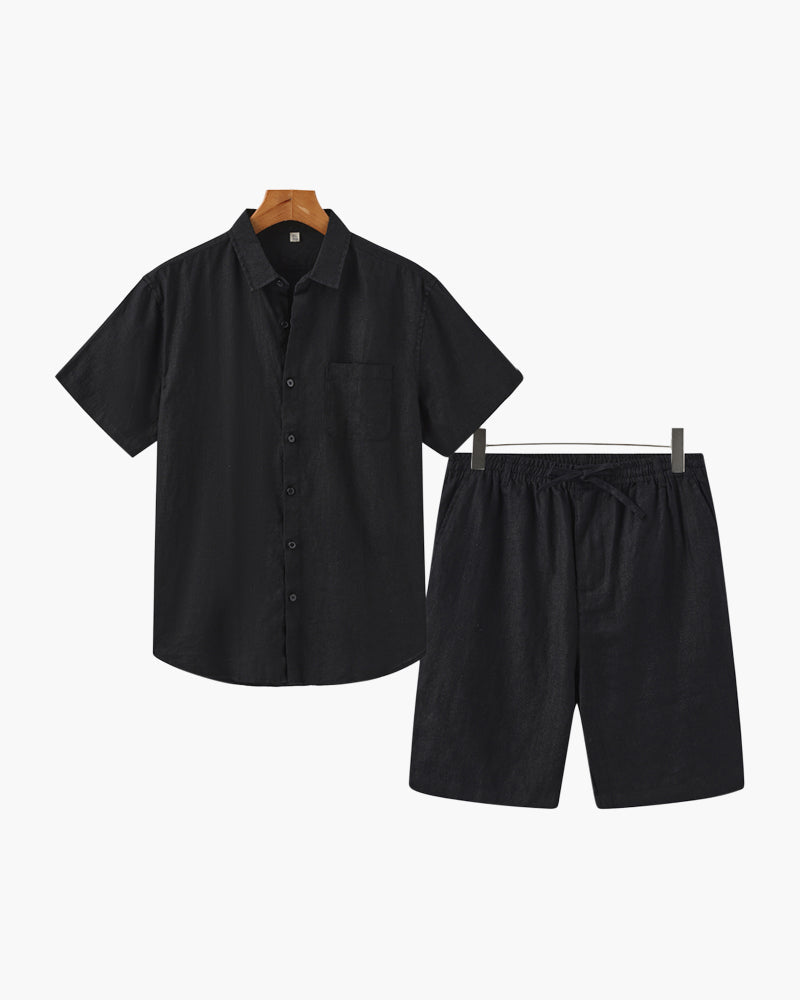 Men's Linen Short Sleeve Shirt and Shorts Combo