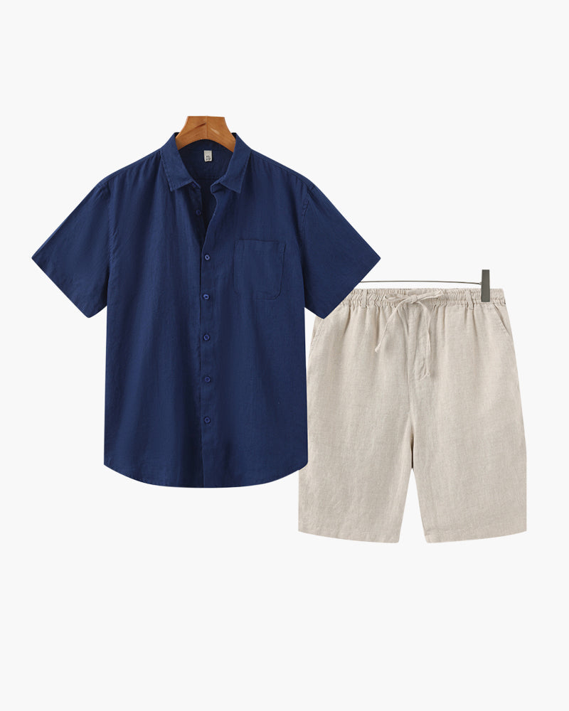 Men's Linen Short Sleeve Shirt and Shorts Combo
