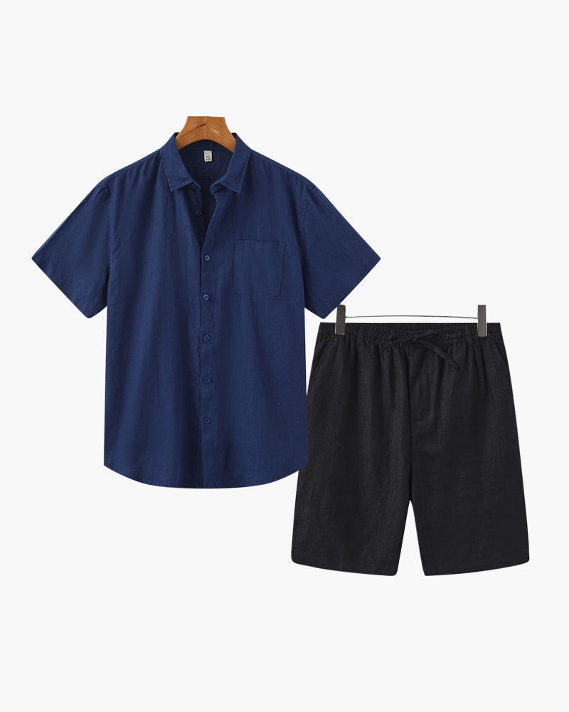 Men's Linen Short Sleeve Shirt and Shorts Combo