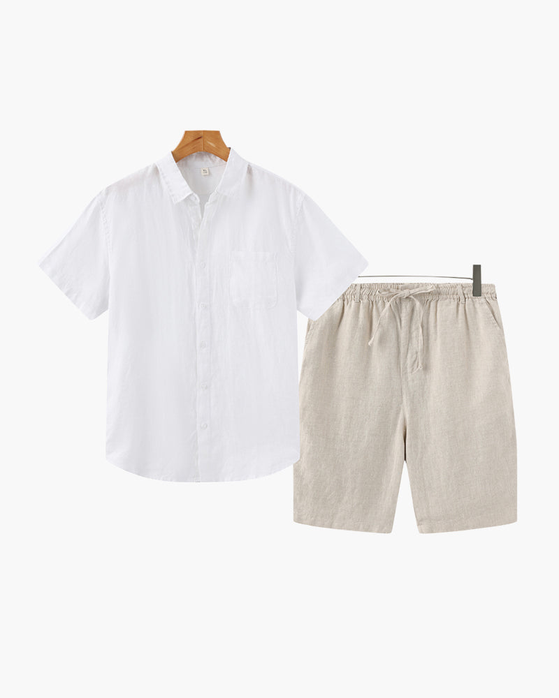 Men's Linen Short Sleeve Shirt and Shorts Combo