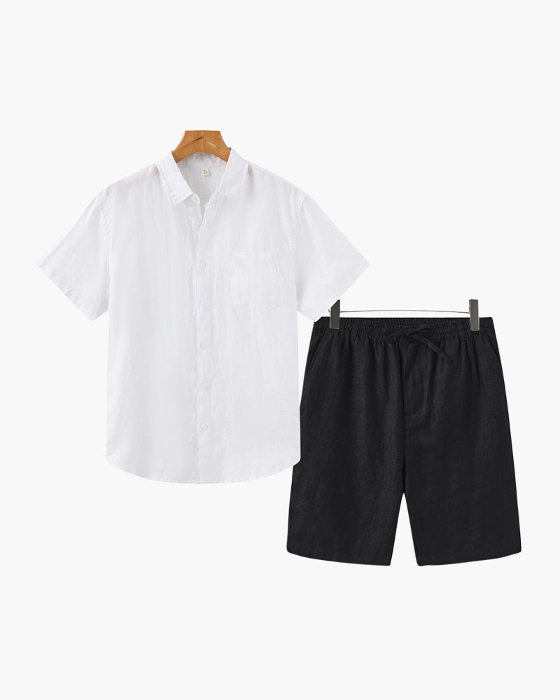 Men's Linen Short Sleeve Shirt and Shorts Combo