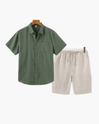 Men's Linen Short Sleeve Shirt and Shorts Combo