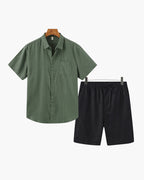 Men's Linen Short Sleeve Shirt and Shorts Combo