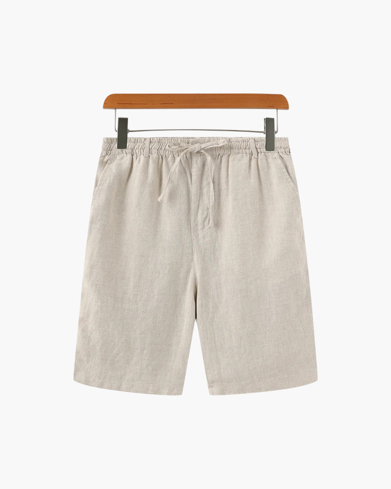 Men's Linen Shorts with Elasticated Drawstring Waist - Beige
