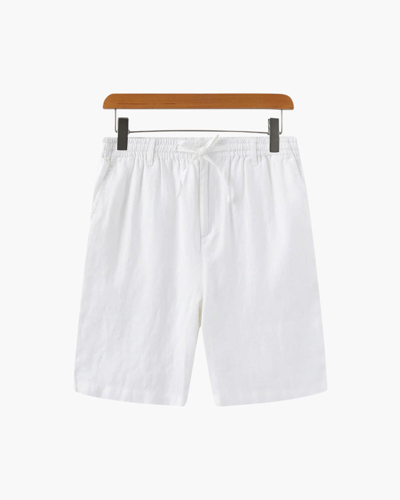Men's Linen Shorts with Elasticated Drawstring Waist - White
