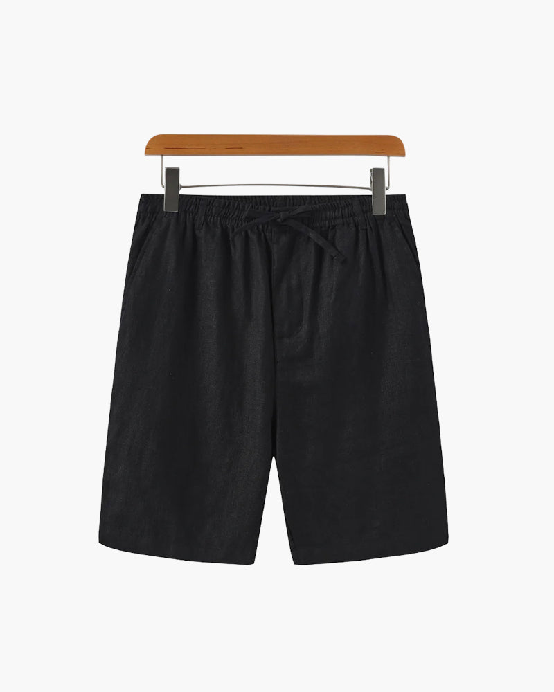 Men's Linen Shorts with Elasticated Drawstring Waist - Black