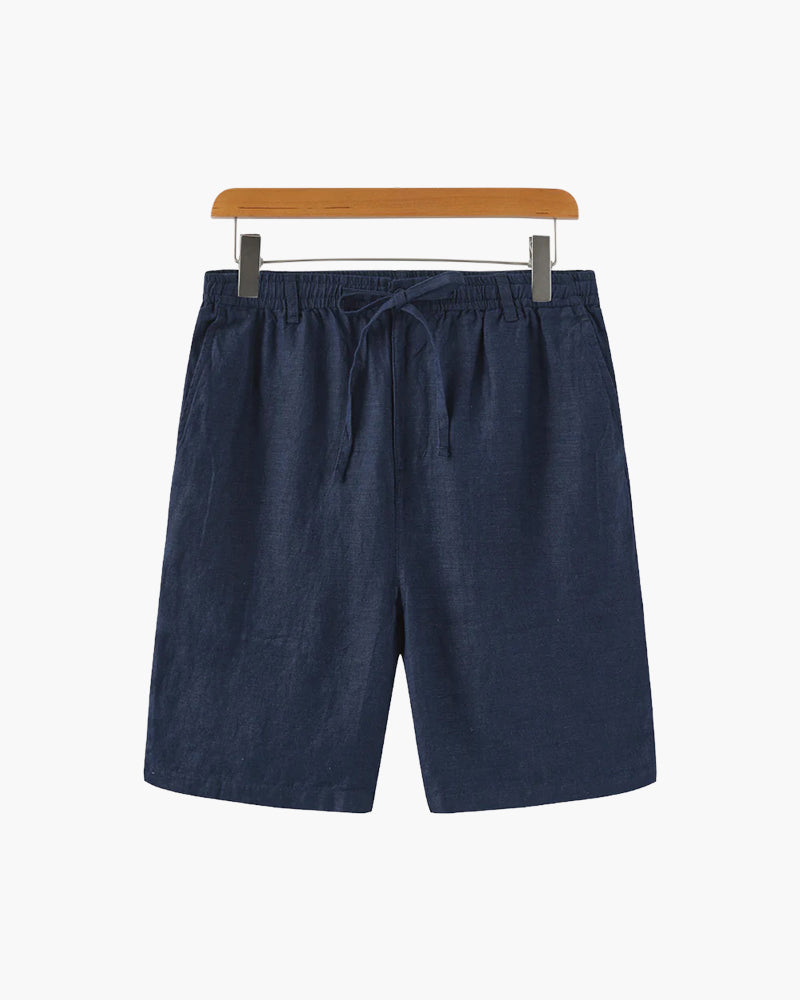 Men's Linen Shorts with Elasticated Drawstring Waist - Blue