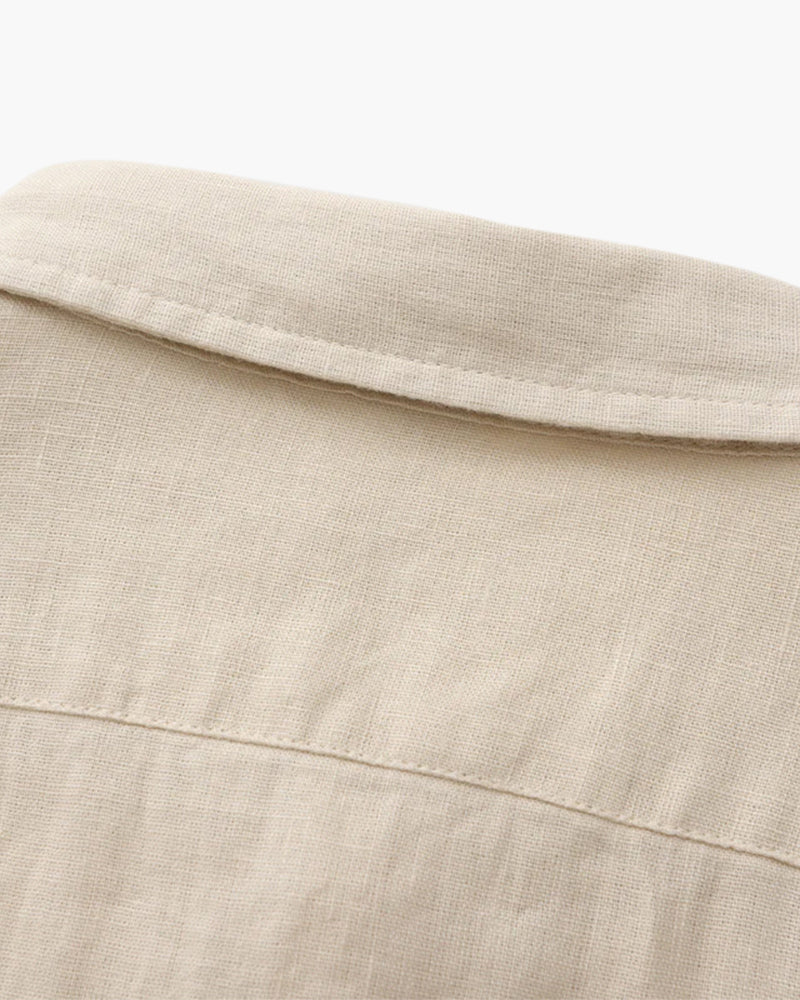 Men's Long Sleeve Linen Shirt with Relaxed Fit and Camp Collar