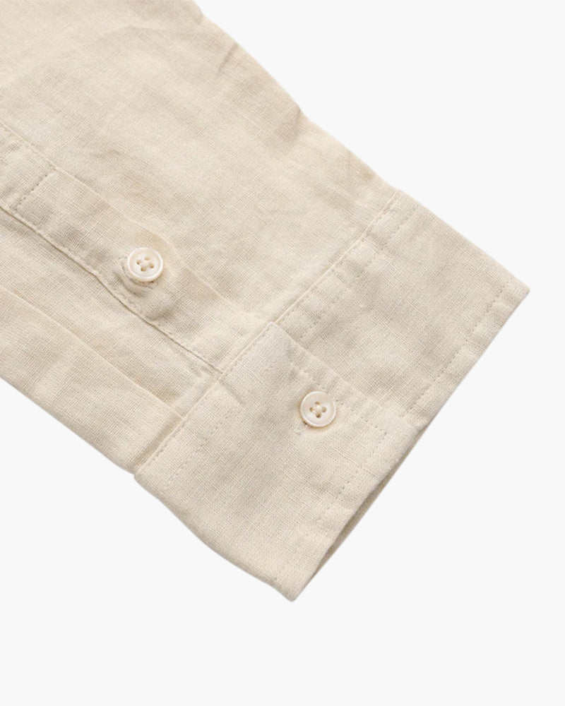 Men's Long Sleeve Linen Shirt with Relaxed Fit and Camp Collar