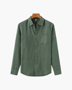 Men's Long Sleeve Linen Shirt with Relaxed Fit and Camp Collar - Green