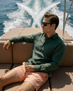 Men's Long Sleeve Linen Shirt with Relaxed Fit and Camp Collar