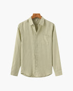 Men's Long Sleeve Linen Shirt with Relaxed Fit and Camp Collar - Mint Green