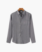 Men's Long Sleeve Linen Shirt with Relaxed Fit and Camp Collar - Gray