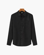 Men's Long Sleeve Linen Shirt with Relaxed Fit and Camp Collar - Black