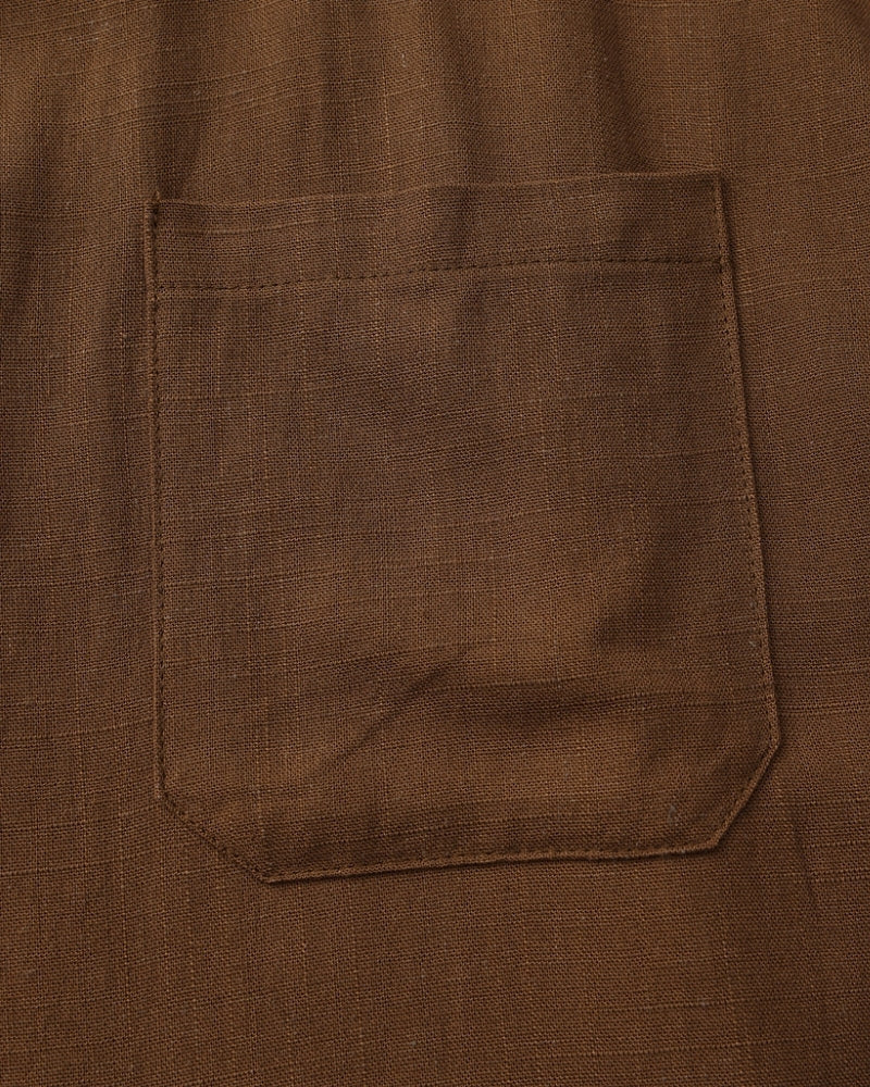 Men's Mandarin Collar Shirt in Textured Cotton with Chest Pocket
