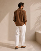 Men's Mandarin Collar Shirt in Textured Cotton with Chest Pocket