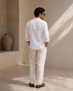 Men's Mandarin Collar Shirt in Textured Cotton with Chest Pocket
