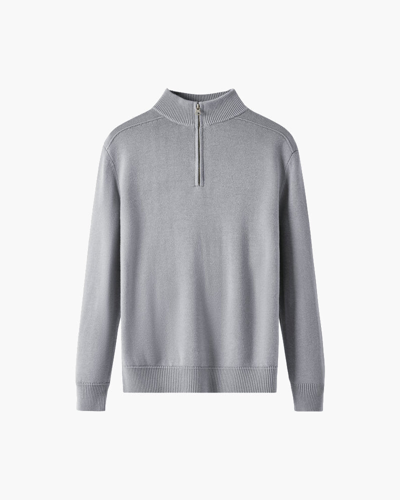 Men's Merino Wool Half-Zip Sweater with Ribbed Trims - Gray