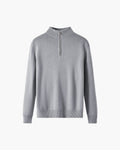 Men's Merino Wool Half-Zip Sweater with Ribbed Trims - Gray