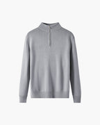 Men's Merino Wool Half-Zip Sweater with Ribbed Trims - Gray