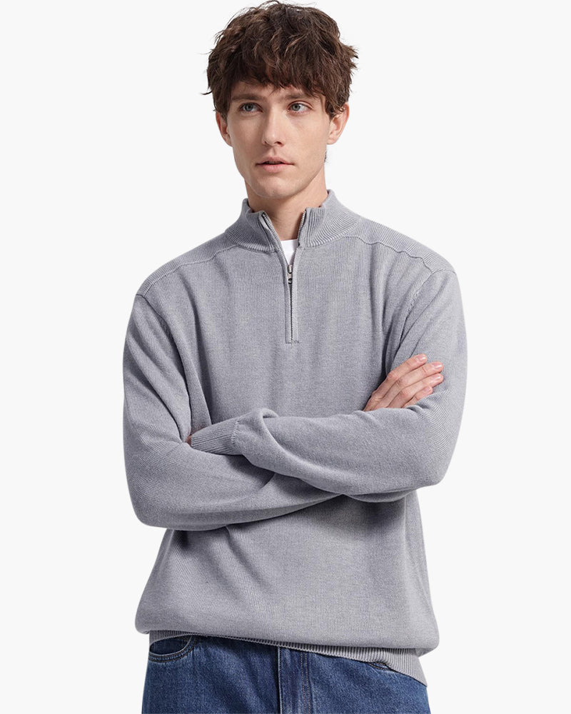 Men's Merino Wool Half-Zip Sweater with Ribbed Trims