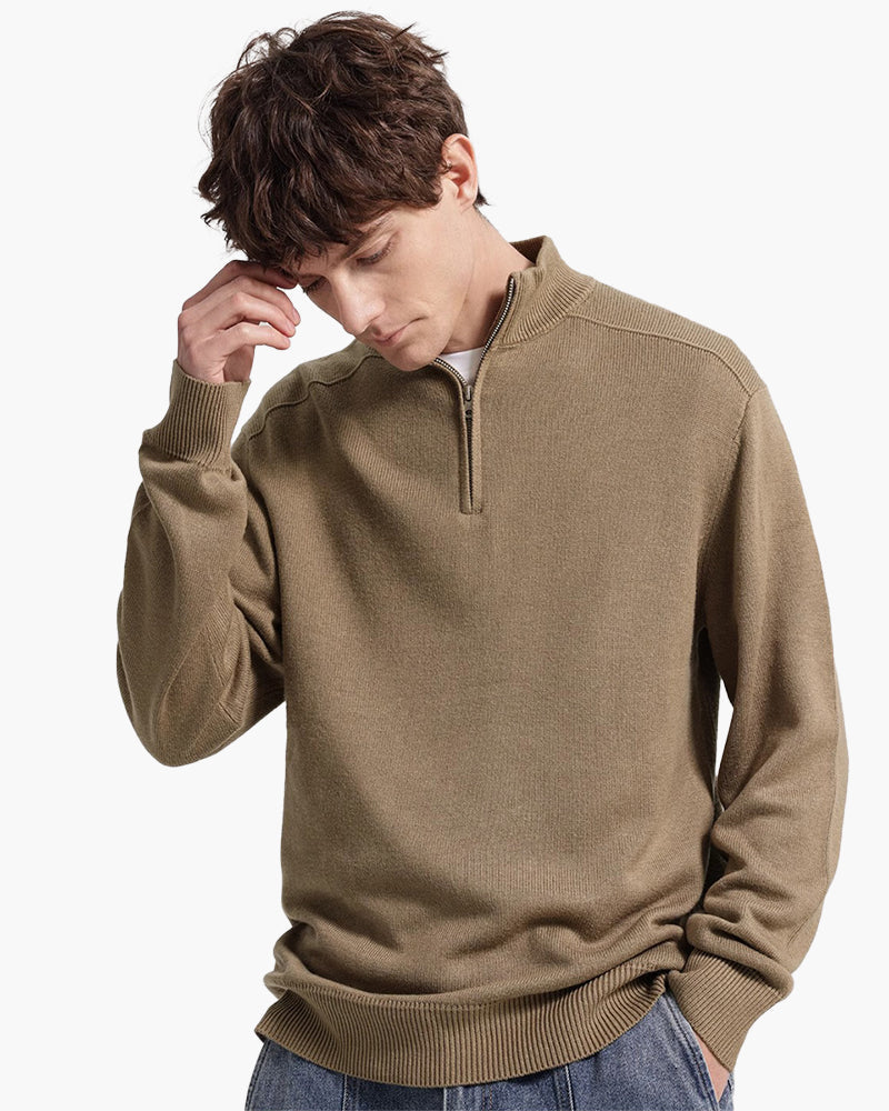 Men's Merino Wool Half-Zip Sweater with Ribbed Trims
