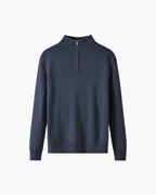 Men's Merino Wool Half-Zip Sweater with Ribbed Trims - Navy