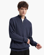 Men's Merino Wool Half-Zip Sweater with Ribbed Trims